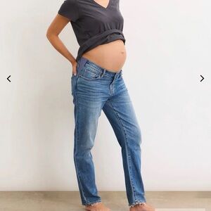 Hatch Maternity Blue Women's Jeans cropped length distressed hem medium wash 26